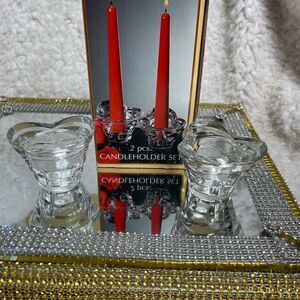 New in Boxset of 2 crystal candleholders, made in Italy